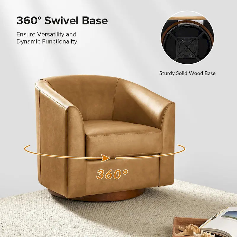 Fauteuil pivotant en cuir véritable de style moderne avec base en bois massif, lot de 2