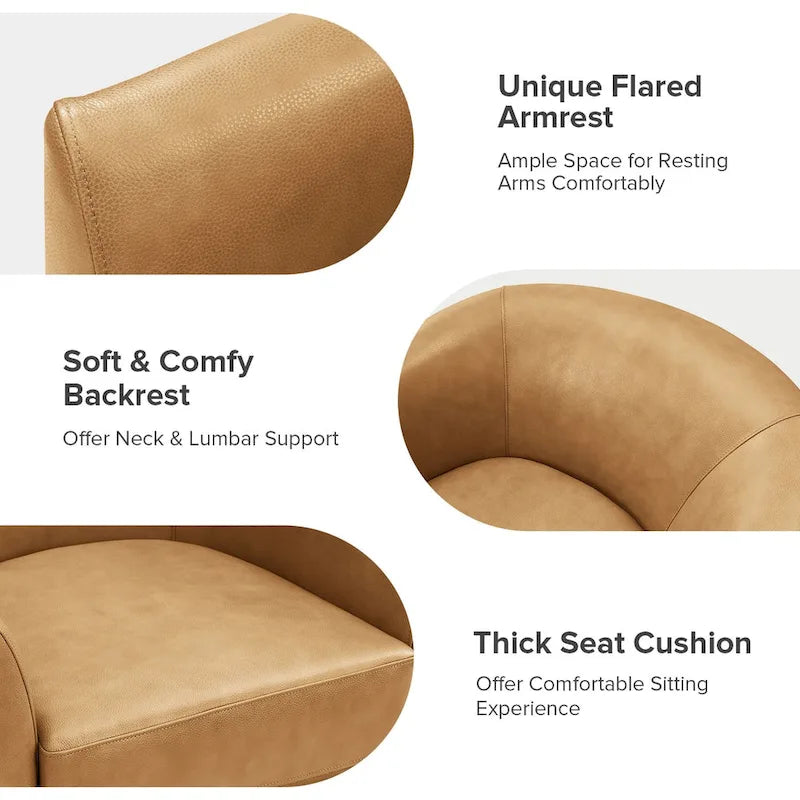 Fauteuil pivotant en cuir véritable de style moderne avec base en bois massif, lot de 2