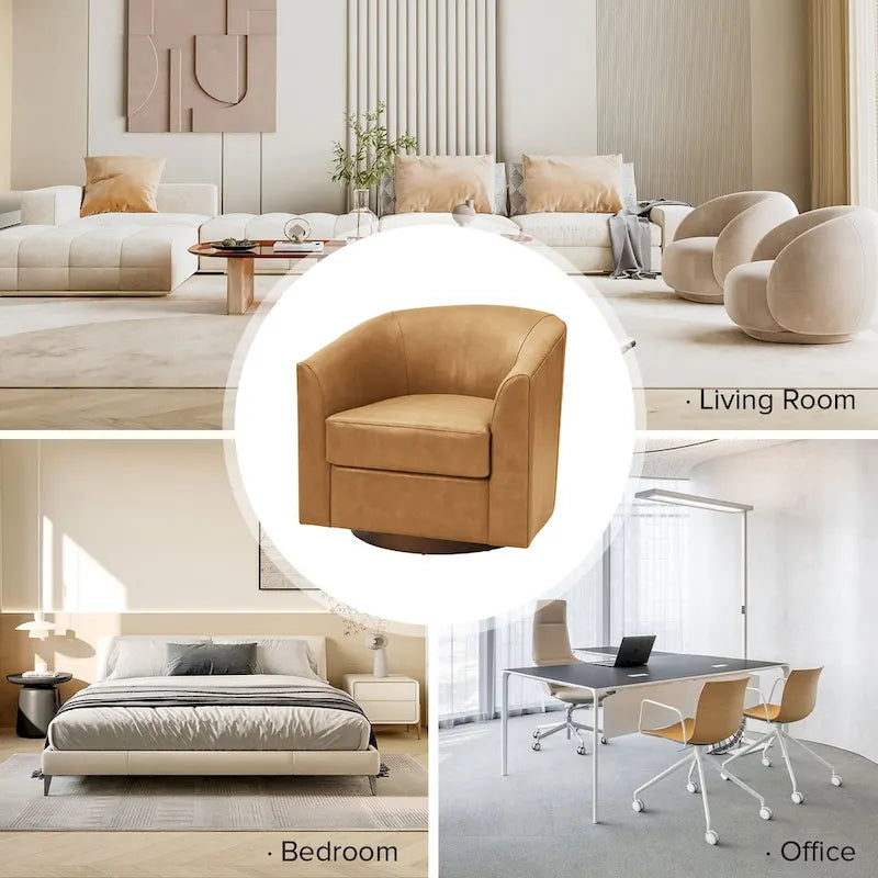 Fauteuil pivotant en cuir véritable de style moderne avec base en bois massif, lot de 2