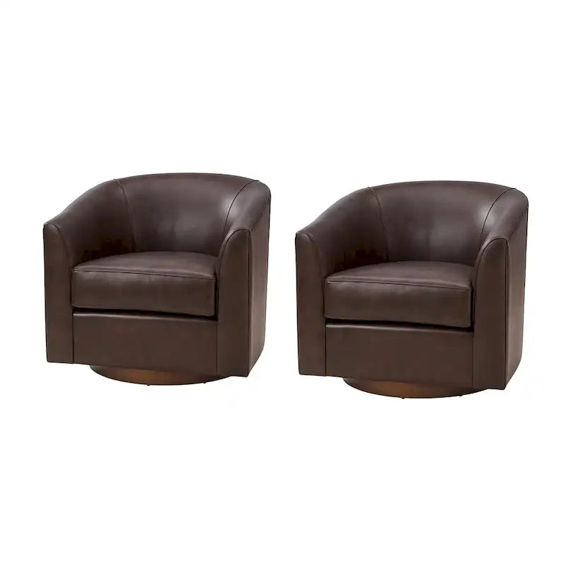 Fauteuil pivotant en cuir véritable de style moderne avec base en bois massif, lot de 2