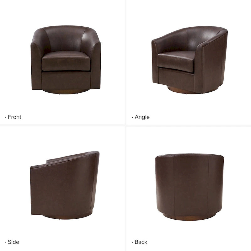 Fauteuil pivotant en cuir véritable de style moderne avec base en bois massif, lot de 2