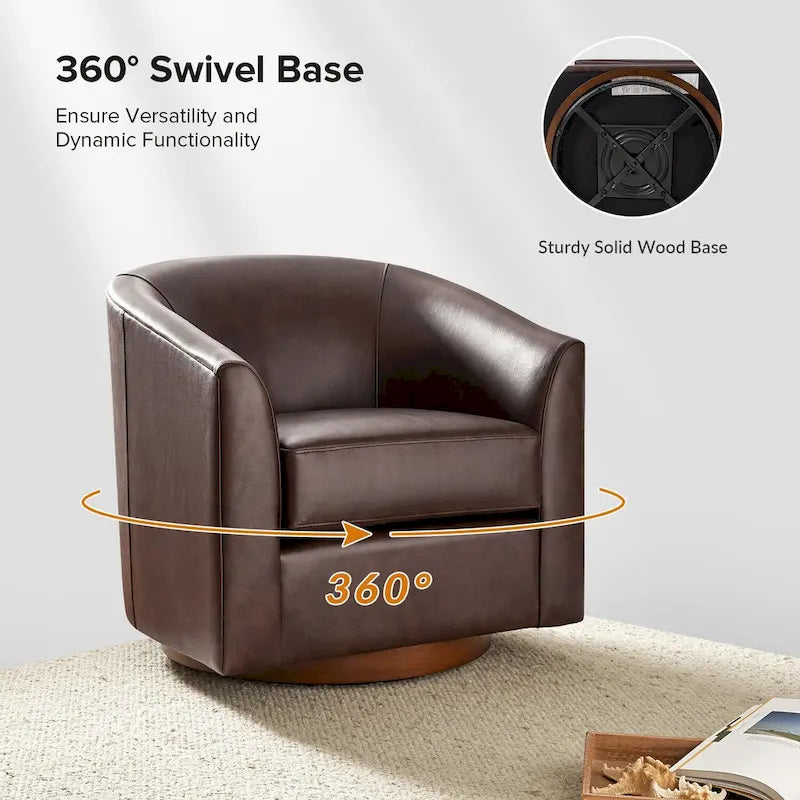 Fauteuil pivotant en cuir véritable de style moderne avec base en bois massif, lot de 2