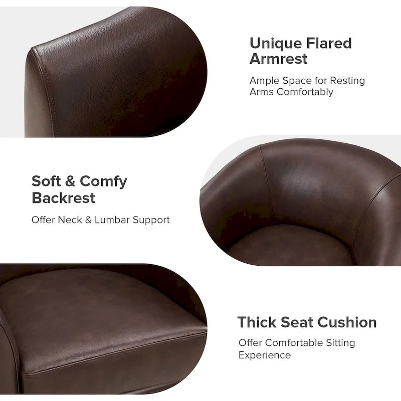 Fauteuil pivotant en cuir véritable de style moderne avec base en bois massif, lot de 2