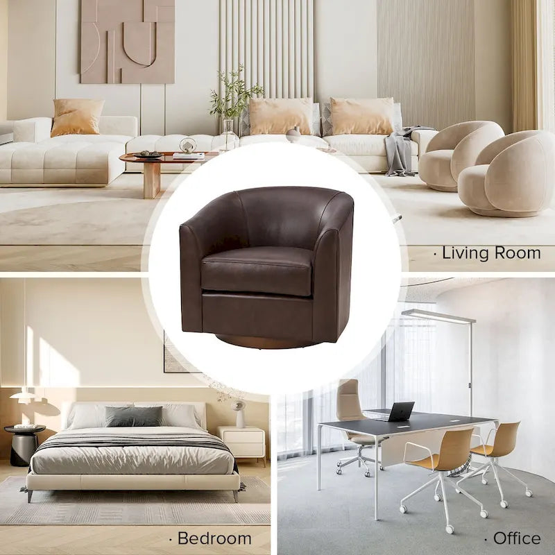Fauteuil pivotant en cuir véritable de style moderne avec base en bois massif, lot de 2