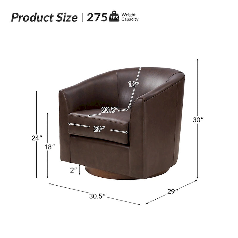 Fauteuil pivotant en cuir véritable de style moderne avec base en bois massif, lot de 2