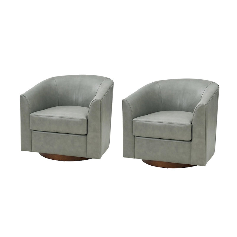 Fauteuil pivotant en cuir véritable de style moderne avec base en bois massif, lot de 2