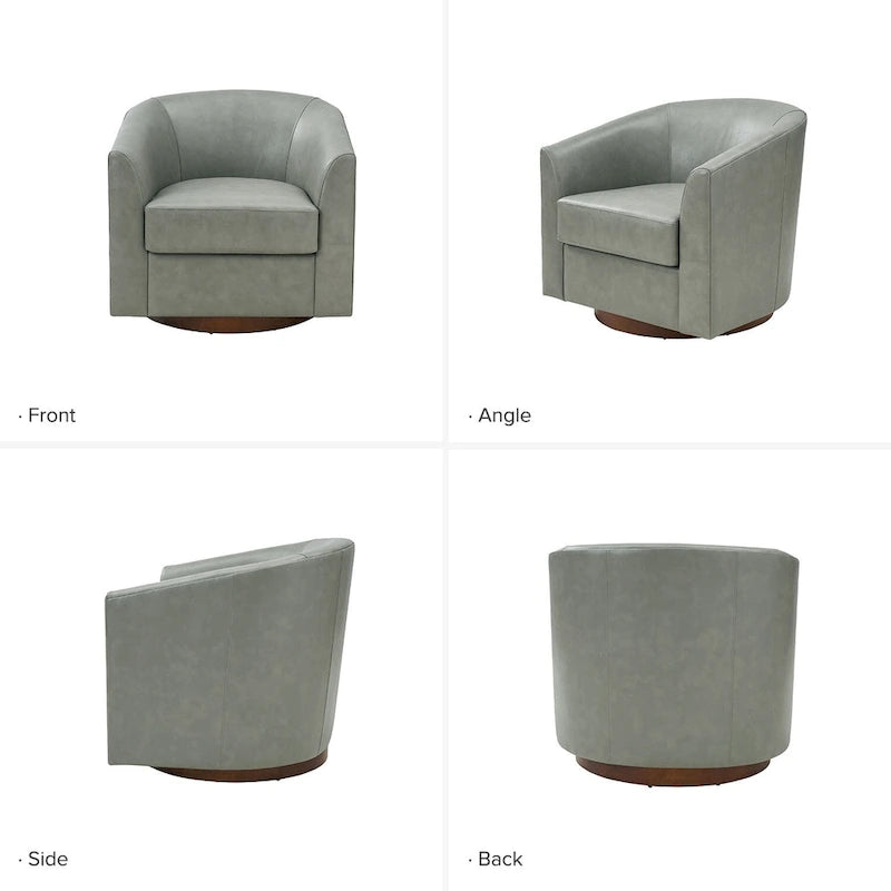 Fauteuil pivotant en cuir véritable de style moderne avec base en bois massif, lot de 2