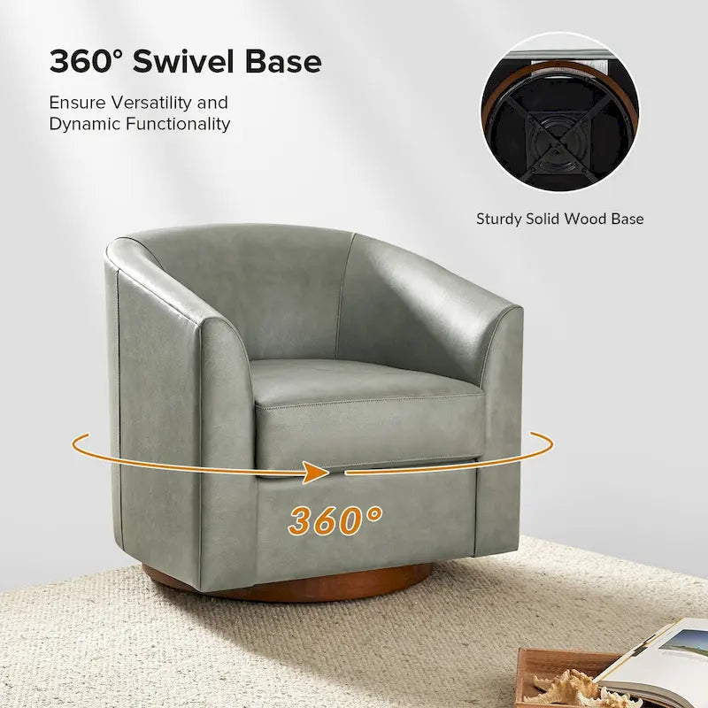 Fauteuil pivotant en cuir véritable de style moderne avec base en bois massif, lot de 2