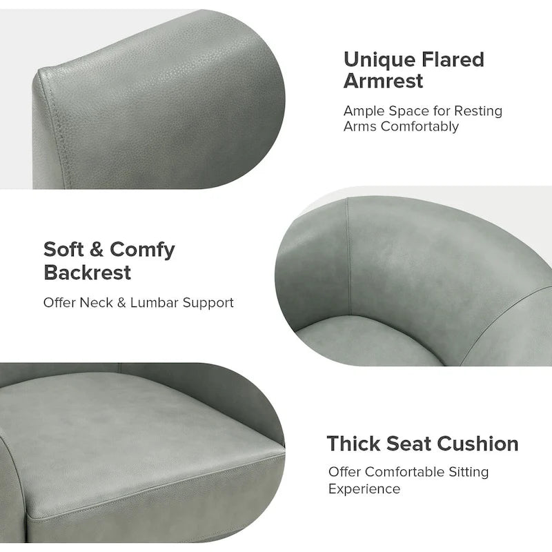 Fauteuil pivotant en cuir véritable de style moderne avec base en bois massif, lot de 2
