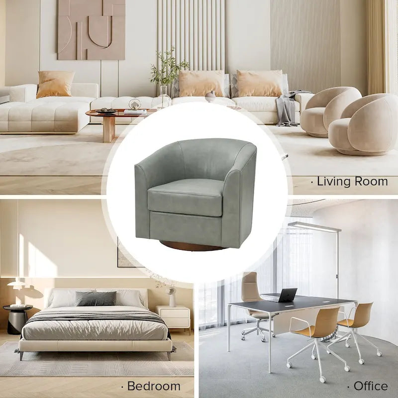 Fauteuil pivotant en cuir véritable de style moderne avec base en bois massif, lot de 2