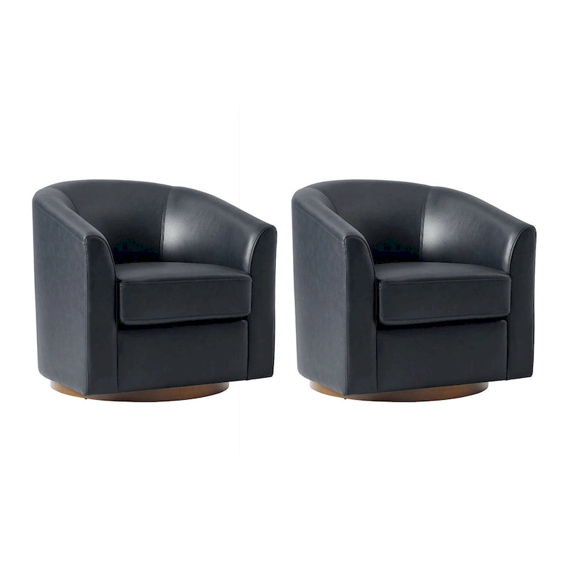 Fauteuil pivotant en cuir véritable de style moderne avec base en bois massif, lot de 2