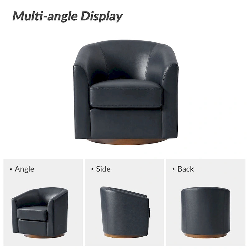 Fauteuil pivotant en cuir véritable de style moderne avec base en bois massif, lot de 2