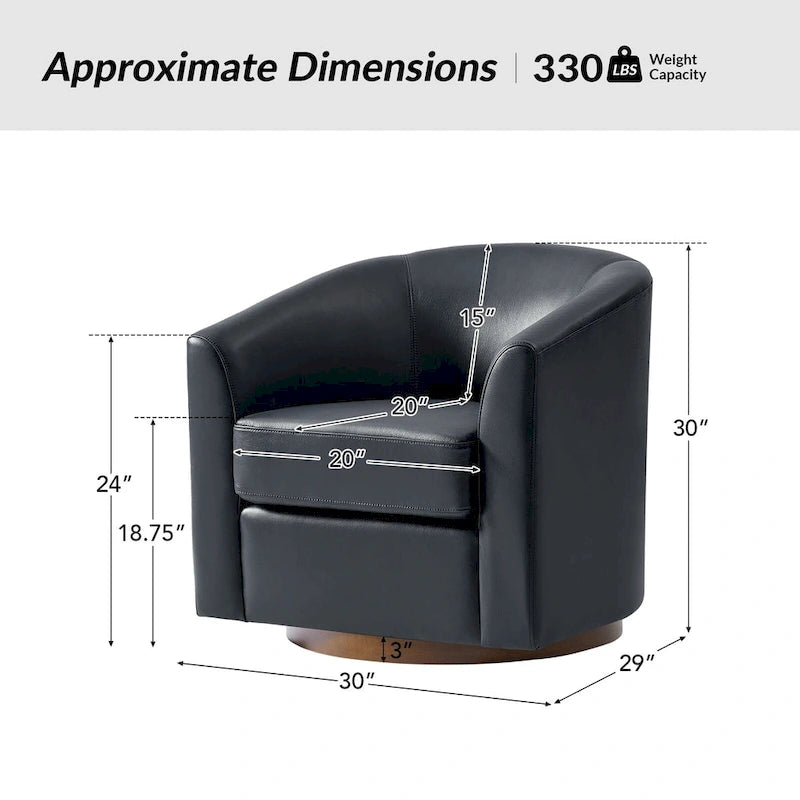 Fauteuil pivotant en cuir véritable de style moderne avec base en bois massif, lot de 2