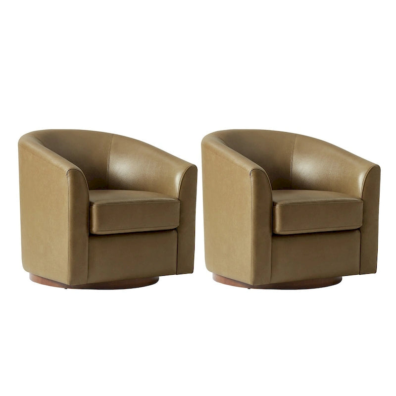 Fauteuil pivotant en cuir véritable de style moderne avec base en bois massif, lot de 2