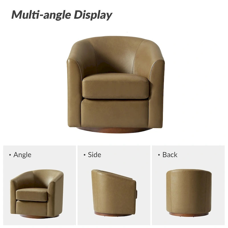 Fauteuil pivotant en cuir véritable de style moderne avec base en bois massif, lot de 2