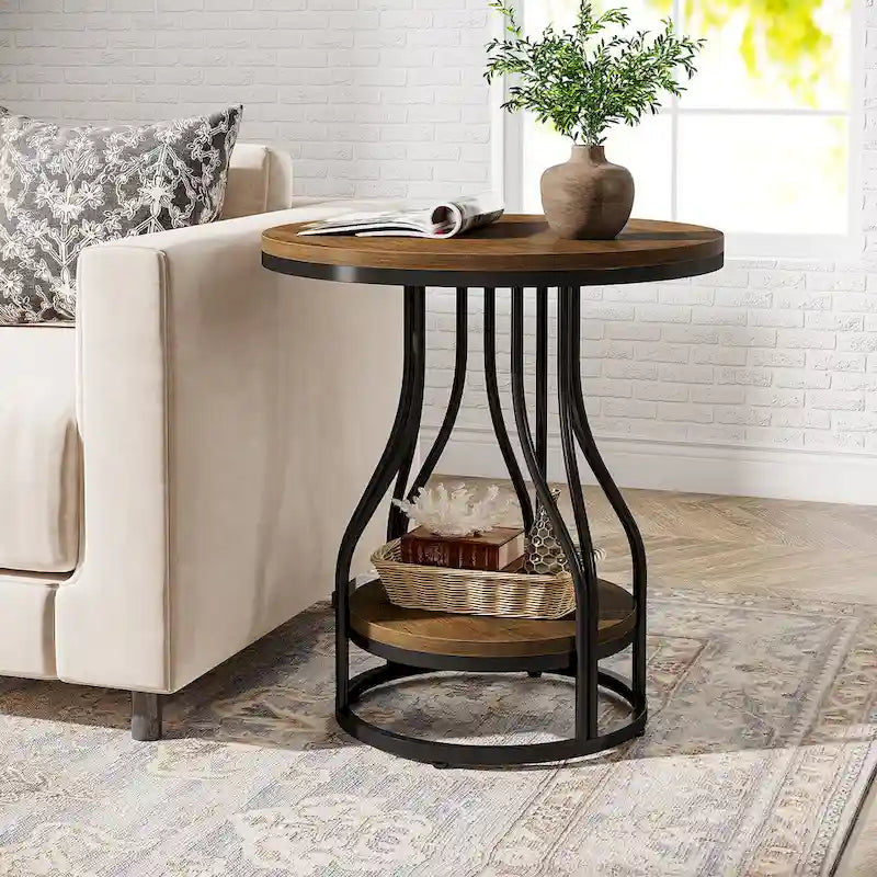 Table d'appoint ronde blanc or Table de bout à 2 niveaux Table de chevet moderne Petite table d'appoint avec rangement pour salon