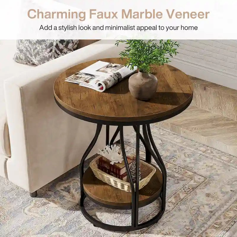 Table d'appoint ronde blanc or Table de bout à 2 niveaux Table de chevet moderne Petite table d'appoint avec rangement pour salon