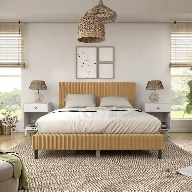  Modern Queen Size Corduroy Washable Bed Slipcover, Bed Headboard & Frame Cover Only