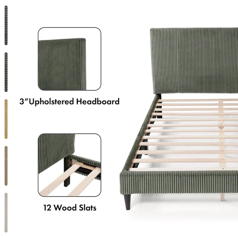 Housse de lit lavable en velours côtelé de taille Queen moderne, housse de tête de lit et de cadre de lit uniquement