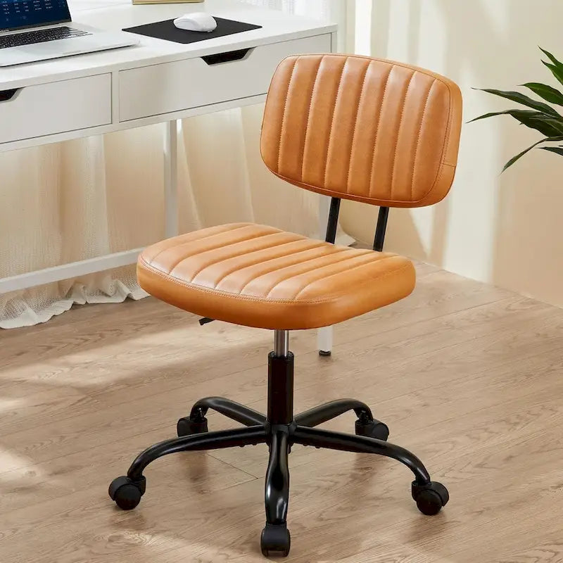 Petite chaise de bureau, Chaise de maquillage pivotante et roulante en cuir PU, mignonne et confortable, sans accoudoirs, pour adulte et étudiant