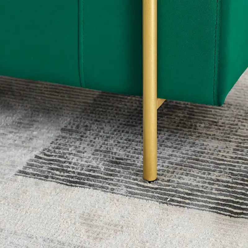 Banc de rangement capitonné en lin avec accoudoirs cylindriques et pieds en fer