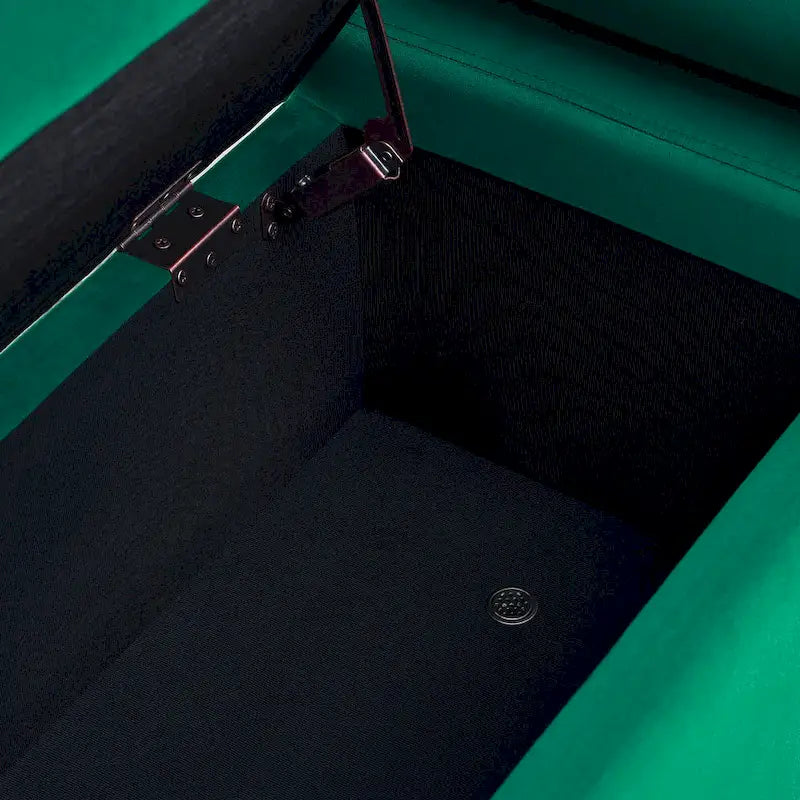 Banc de rangement capitonné en lin avec accoudoirs cylindriques et pieds en fer