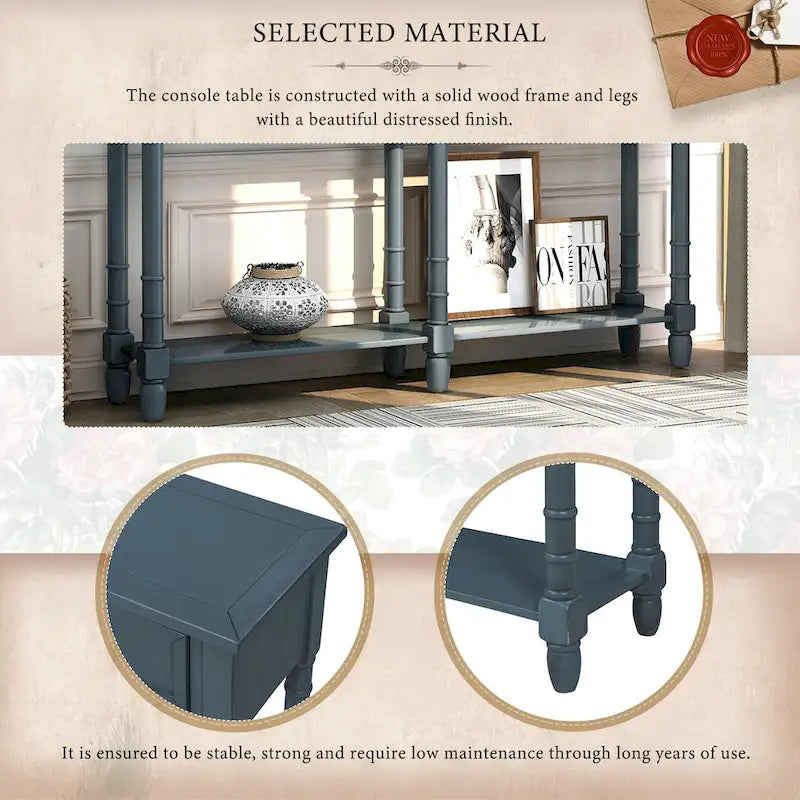 Console Table Table d'appoint Montage facile avec deux tiroirs de rangement et étagère inférieure pour le salon, l'entrée