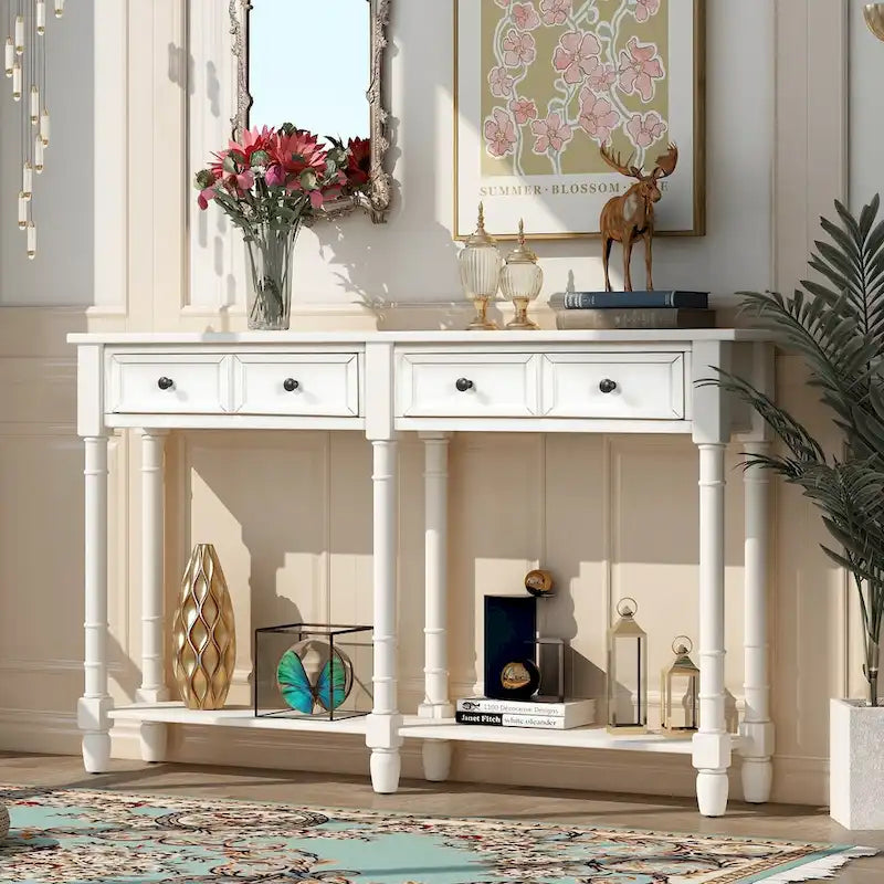 Console Table Table d'appoint Montage facile avec deux tiroirs de rangement et étagère inférieure pour le salon, l'entrée