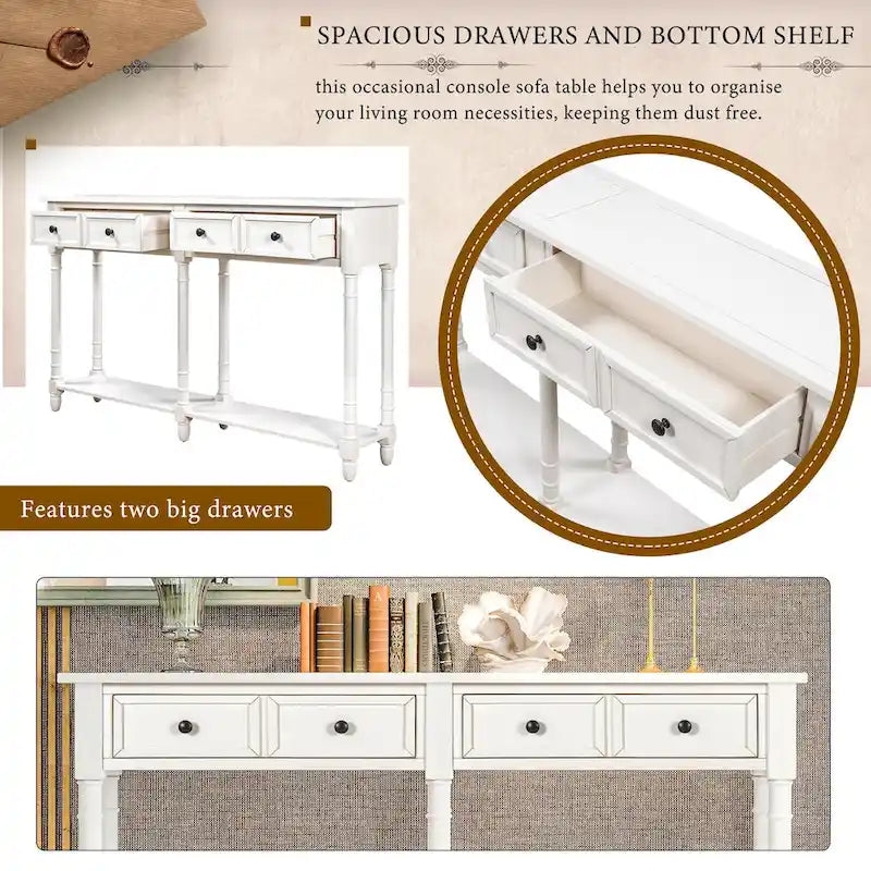 Console Table Table d'appoint Montage facile avec deux tiroirs de rangement et étagère inférieure pour le salon, l'entrée
