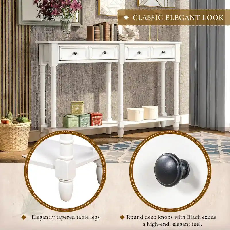 Console Table Table d'appoint Montage facile avec deux tiroirs de rangement et étagère inférieure pour le salon, l'entrée