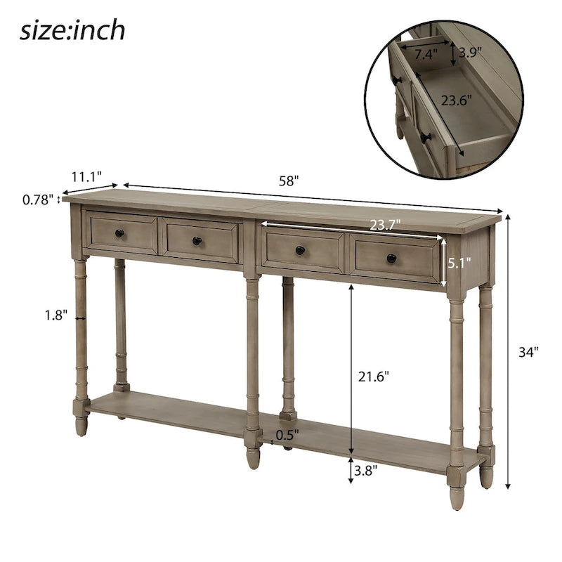 Console Table Table d'appoint Montage facile avec deux tiroirs de rangement et étagère inférieure pour le salon, l'entrée