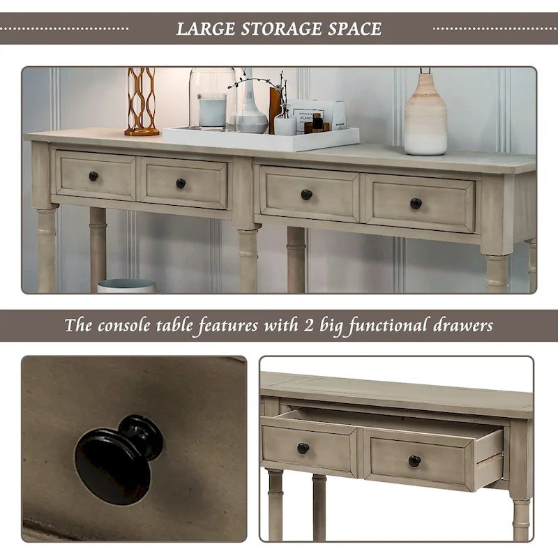 Console Table Table d'appoint Montage facile avec deux tiroirs de rangement et étagère inférieure pour le salon, l'entrée