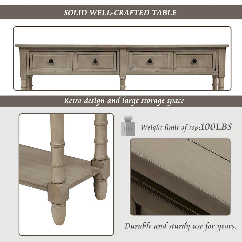 Console Table Table d'appoint Montage facile avec deux tiroirs de rangement et étagère inférieure pour le salon, l'entrée
