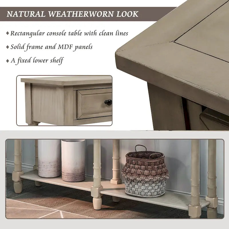 Console Table Table d'appoint Montage facile avec deux tiroirs de rangement et étagère inférieure pour le salon, l'entrée