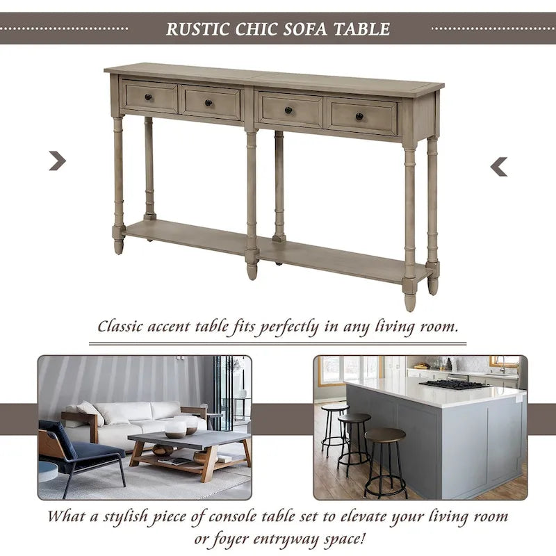 Console Table Table d'appoint Montage facile avec deux tiroirs de rangement et étagère inférieure pour le salon, l'entrée