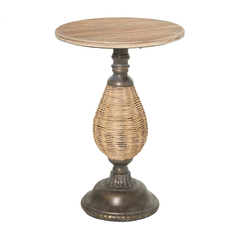 Table d'appoint en bois avec piètement en métal noir et rotin – Brun ou Blanc