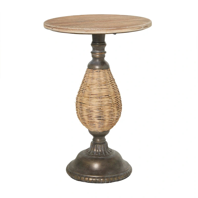 Table d'appoint en bois avec piètement en métal noir et rotin – Brun ou Blanc