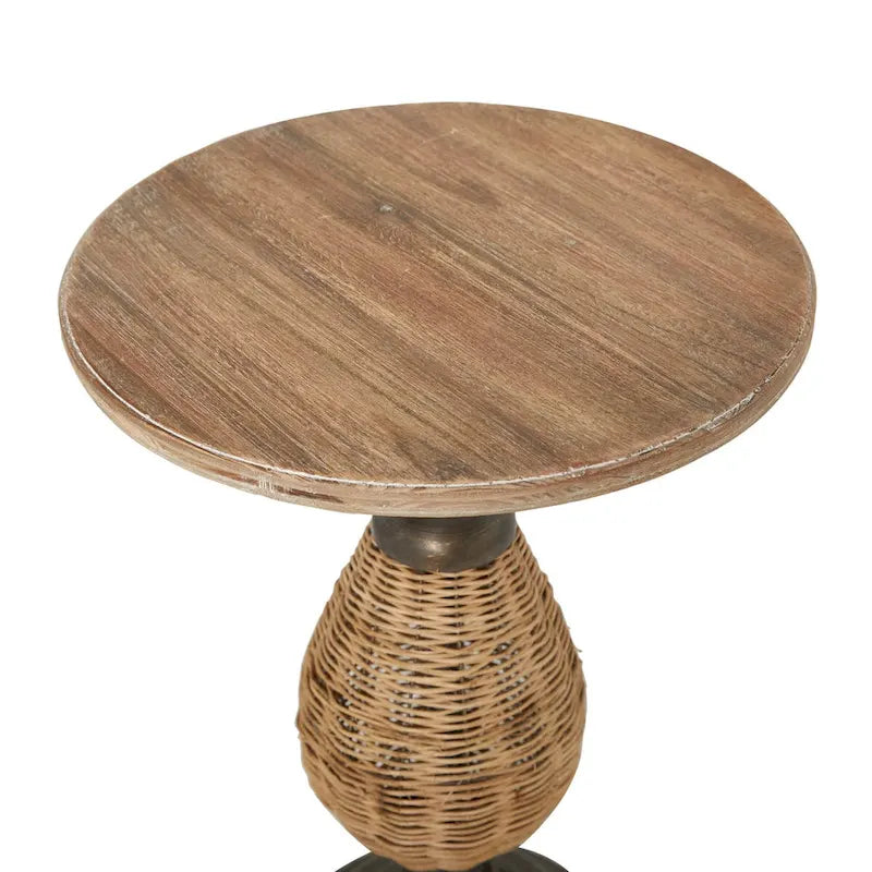 Table d'appoint en bois avec piètement en métal noir et rotin – Brun ou Blanc
