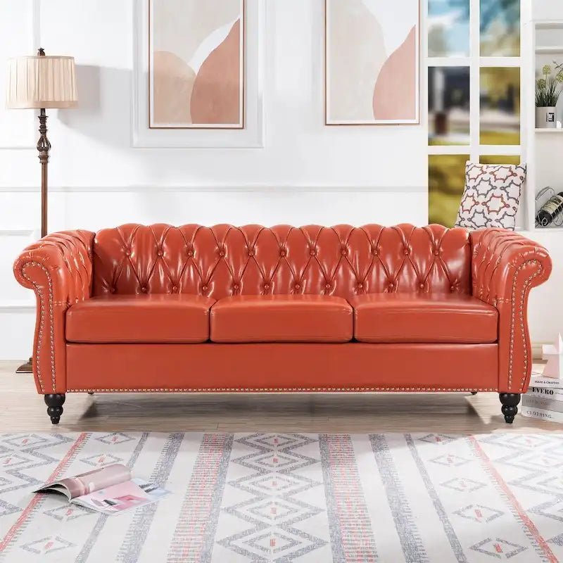 Canapé 3 places Chesterfield avec accoudoirs roulés en PU 84,65