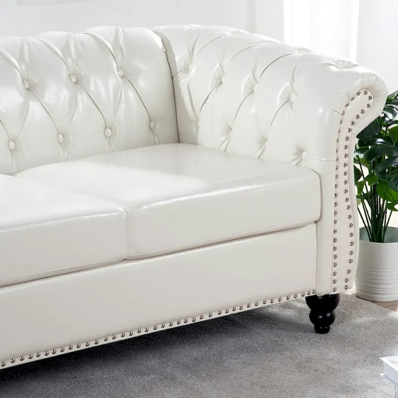 Canapé 3 places Chesterfield avec accoudoirs roulés en PU 84,65