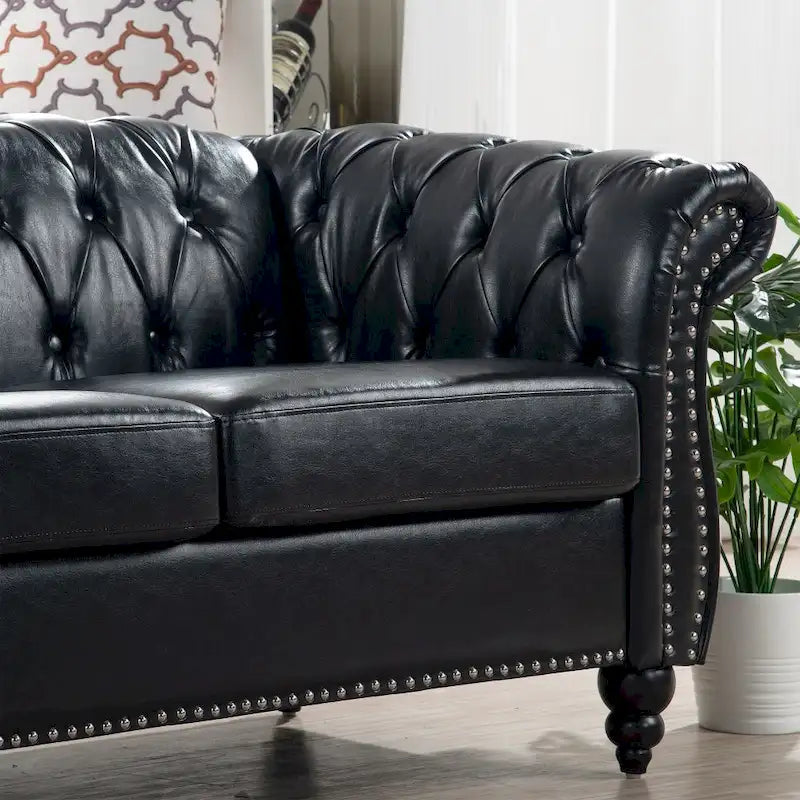 Canapé 3 places Chesterfield avec accoudoirs roulés en PU 84,65