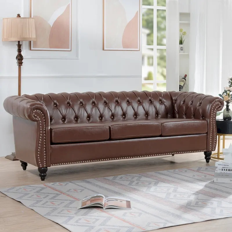 Canapé 3 places Chesterfield avec accoudoirs roulés en PU 84,65