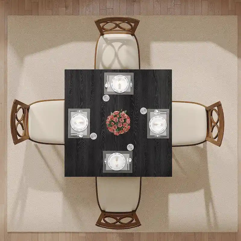 Table à manger carrée de 100 cm pour 2-4 personnes avec pieds en bois massif pour salon et salle à manger