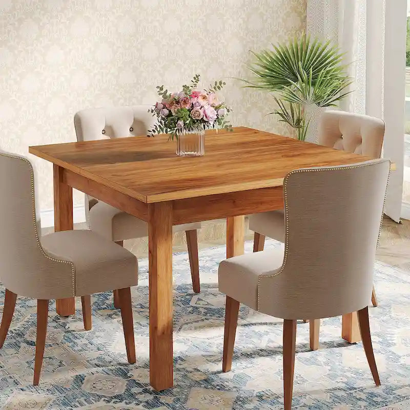 Table à manger carrée de 100 cm pour 2-4 personnes avec pieds en bois massif pour salon et salle à manger