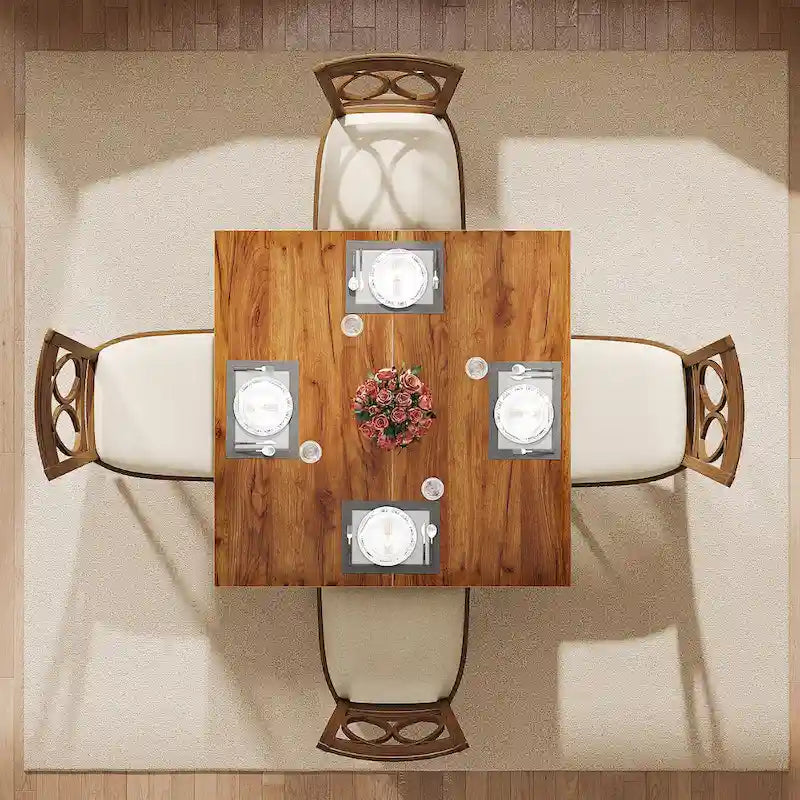Table à manger carrée de 100 cm pour 2-4 personnes avec pieds en bois massif pour salon et salle à manger