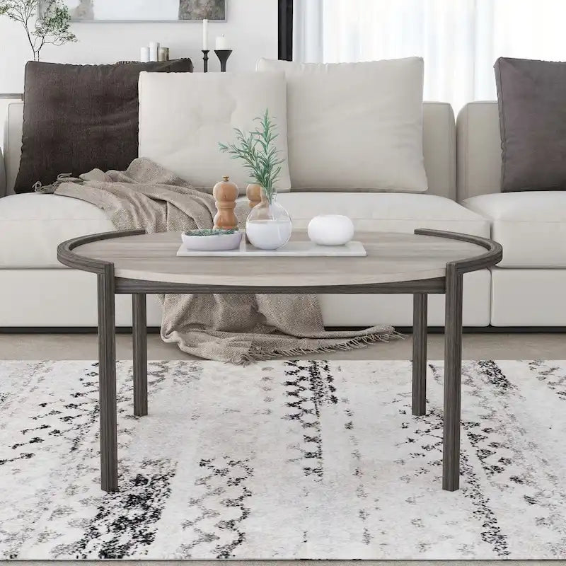 Table basse ronde en acier gris clair urbain de 37 pouces