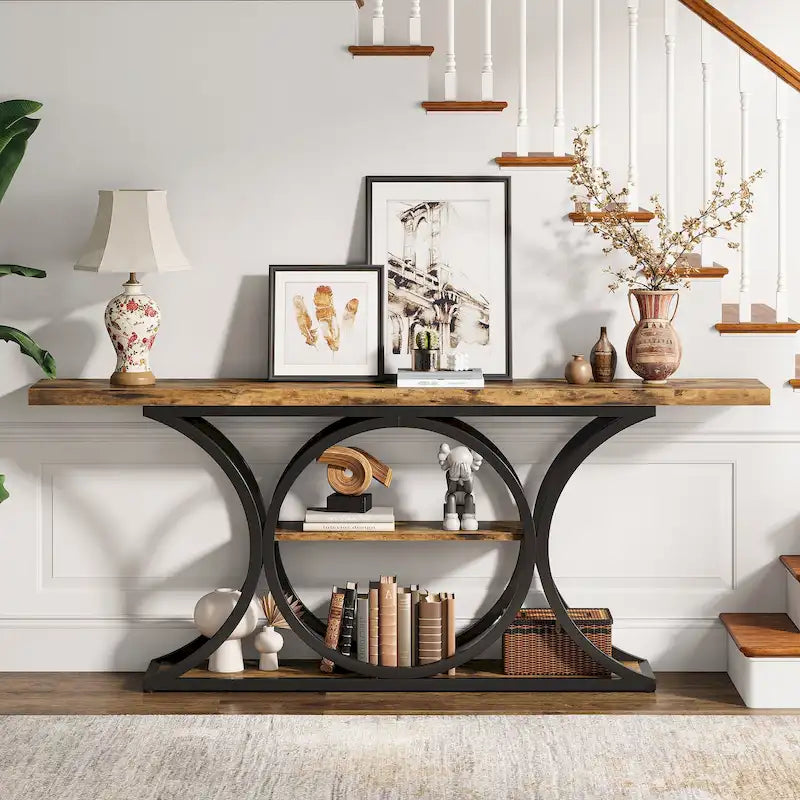 Console d'entrée de 160 cm de long, Table rustique derrière le canapé