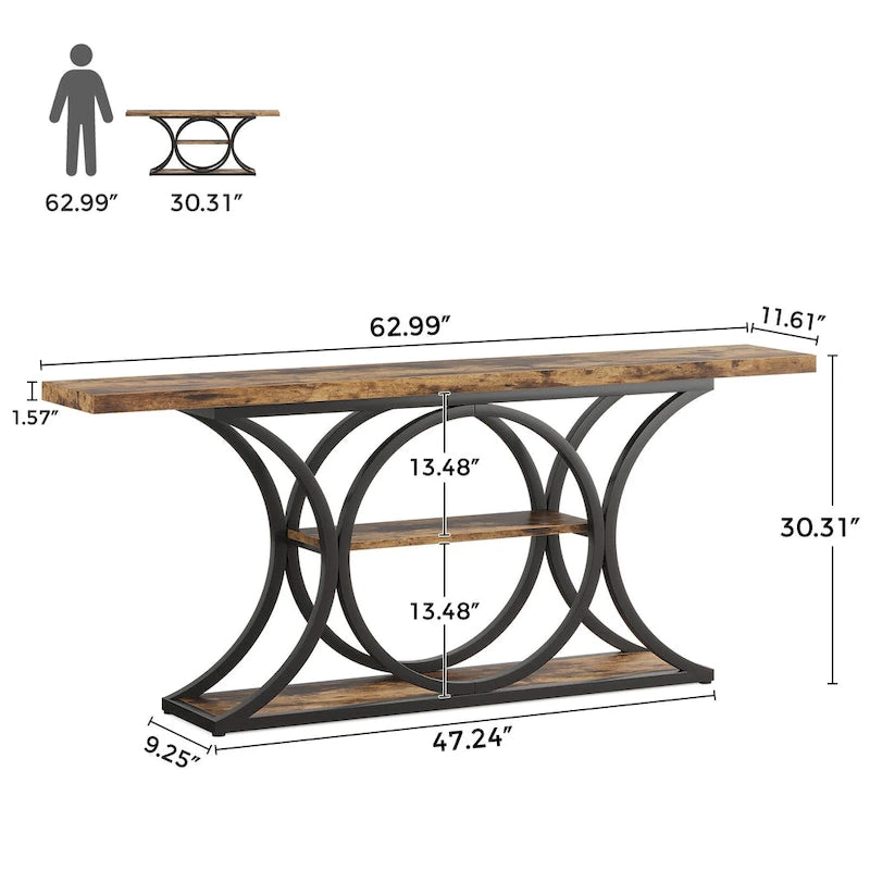 Console d'entrée de 160 cm de long, Table rustique derrière le canapé