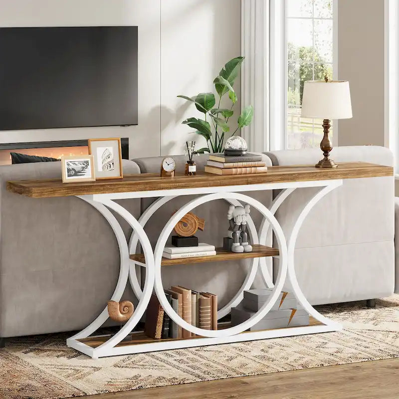 Console d'entrée de 160 cm de long, Table rustique derrière le canapé