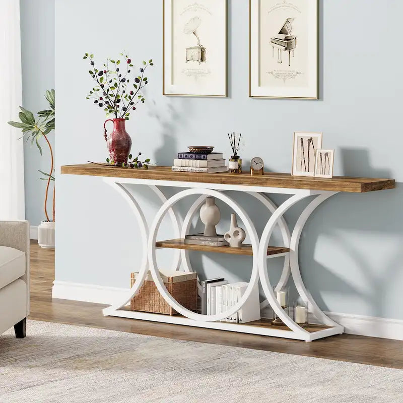 Console d'entrée de 160 cm de long, Table rustique derrière le canapé